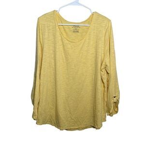 Chico's T-Shirt Women's 3 Yellow Ultimate Tee Round Neck 3/4 Sleeve Shirt Top